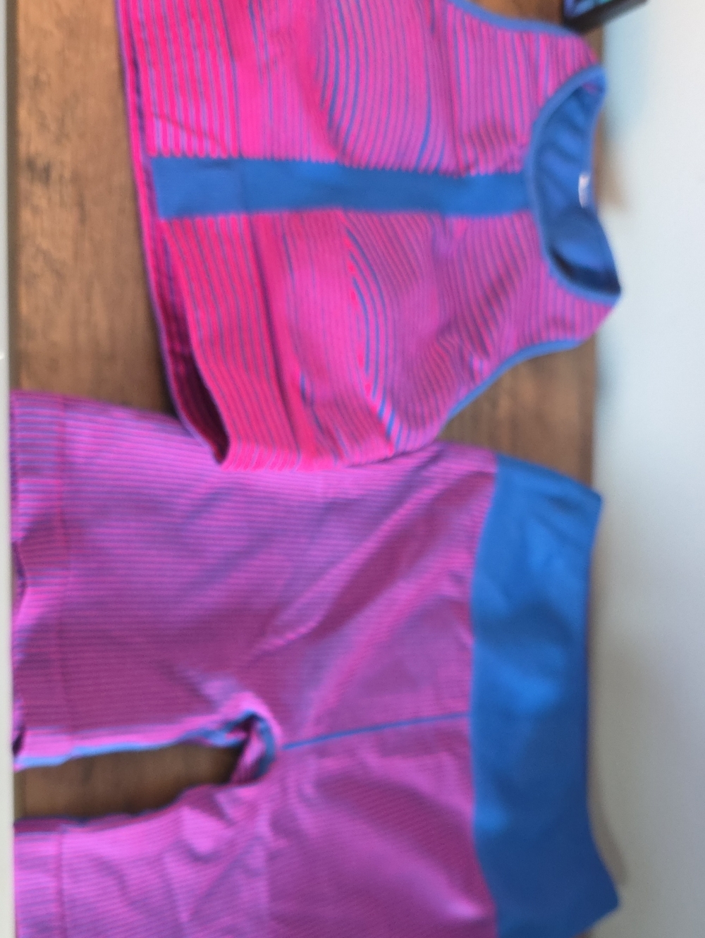Fabletics Pink & Blue Striped Athletic Set - Crop Top and High-Waist Shorts